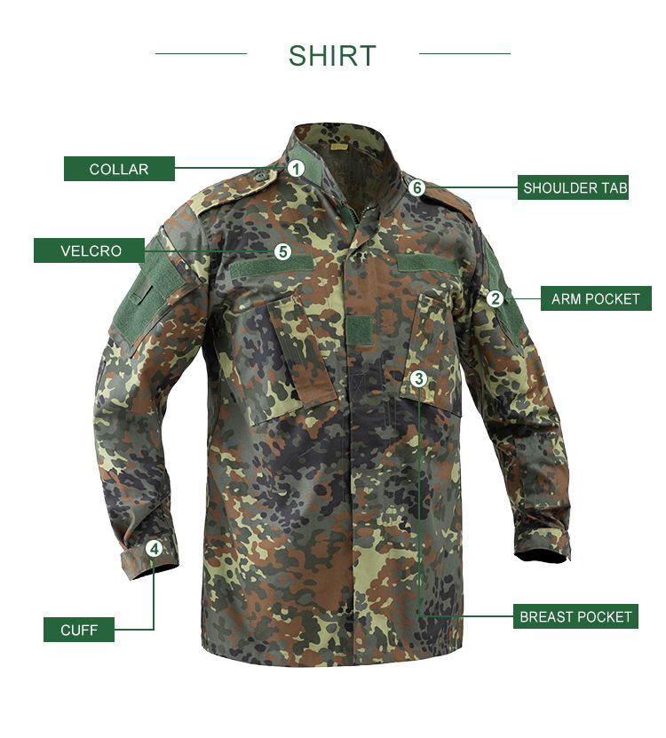 Flecktarn Camo ACU Uniform,DE Jungle Camo Combat Uniform, Flecktarn Tactical Uniform