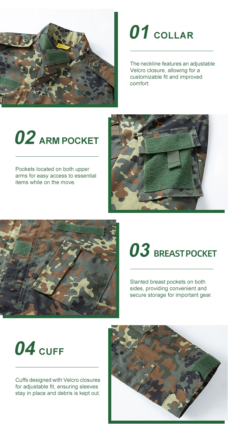 Flecktarn Camo ACU Uniform,DE Jungle Camo Combat Uniform, Flecktarn Tactical Uniform