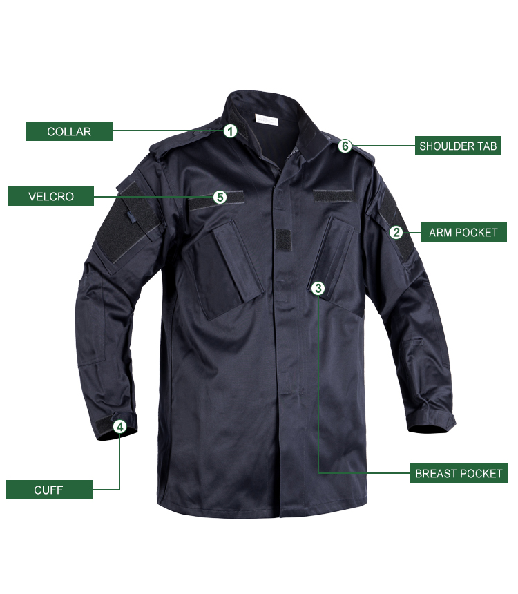 Custom Navy Blue Sateen ACU Duty Uniform