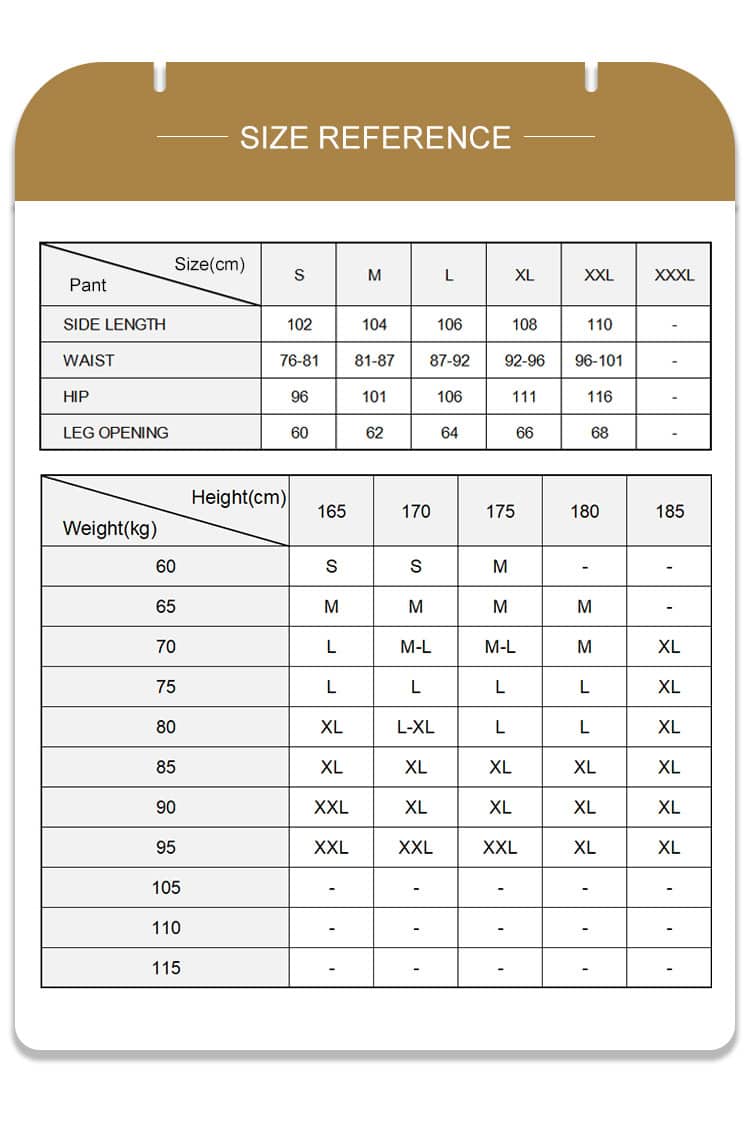 Size reference chart for the Strider Stretch Tactical Pants, with detailed measurements to assist procurement managers in placing accurate bulk uniform orders.