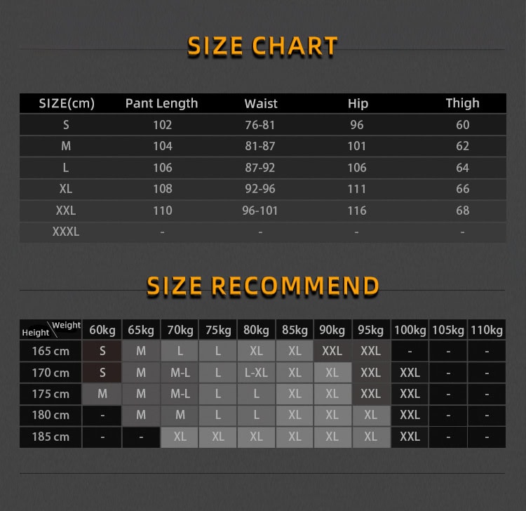 Size reference and recommendation chart for the Onken IX9 lightweight tactical pants, with detailed measurements to assist procurement managers in bulk uniform orders.