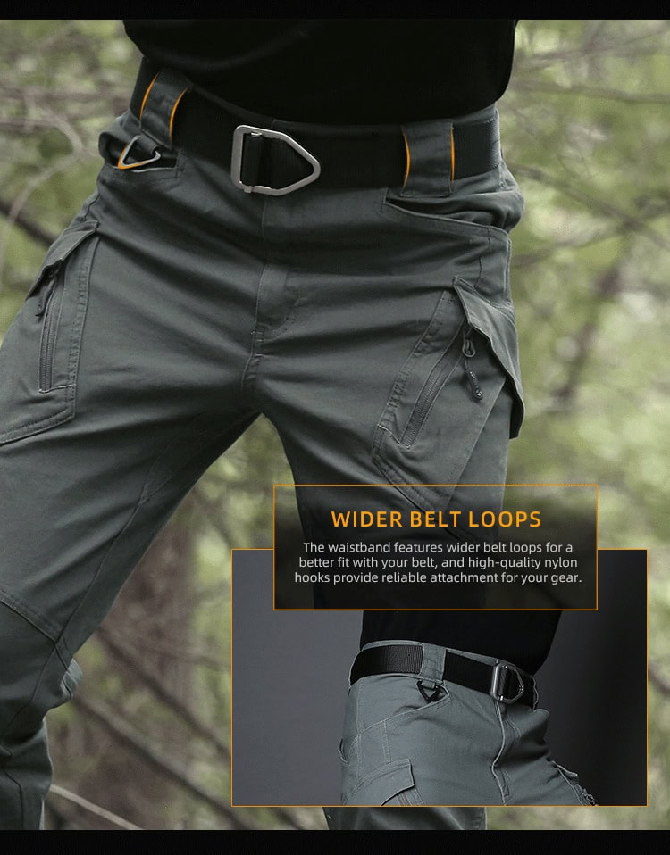 A detailed feature of the Onken IX9 lightweight tactical pants: wider belt loops designed to securely support heavy duty belts for law enforcement.