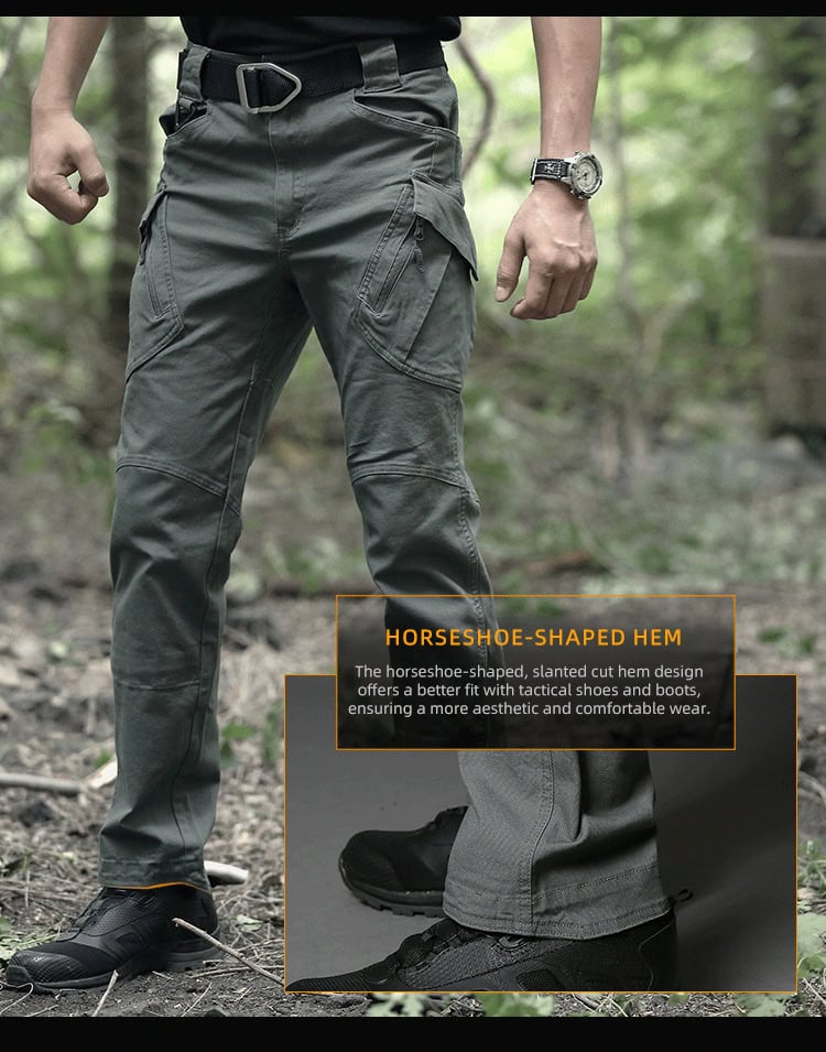 A detailed feature of the Onken IX9 lightweight tactical pants: the streamlined, straight-leg hem design, allowing for a professional interface with duty boots.