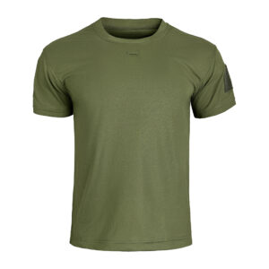 Front view of the Onken Performance Tactical T-Shirt in olive green, a moisture-wicking base layer for military and security B2B uniform orders.