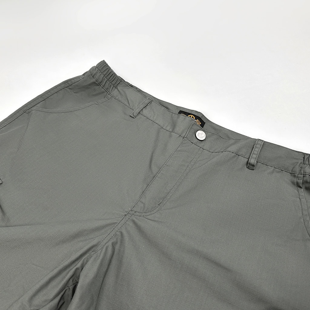 Close-up of the comfortable elastic waistband with button closure on the Onken tactical jogger pants, designed for all-day comfort with a duty belt.
