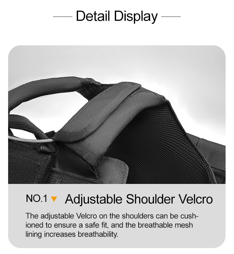 Detail of the 6094 Modular Plate Carrier's padded, adjustable shoulder strap, designed for comfort when carrying a heavy load.