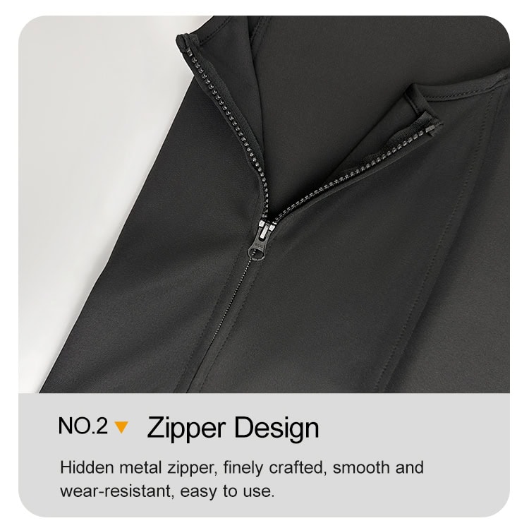 Close-up of the hidden side zipper on the deep concealment body armor, allowing for easy donning and a seamless front profile.