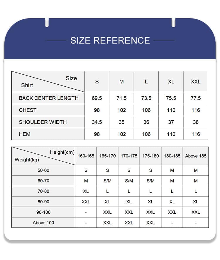 Size reference chart for the CMAX tactical t-shirt, with detailed measurements to assist procurement managers in placing accurate bulk uniform orders.