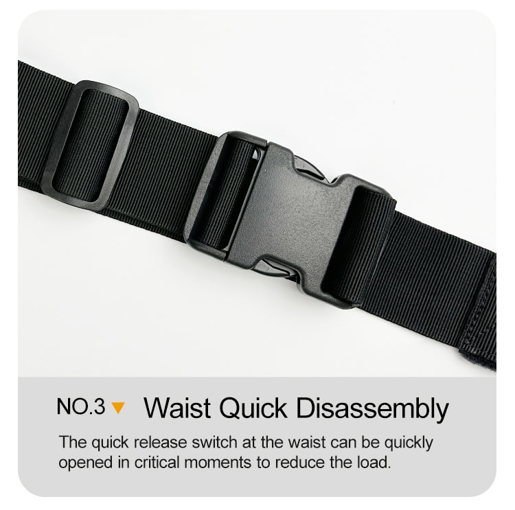 Close-up of the quick-release buckle on the waist strap of the Agile 6094 lightweight plate carrier, for rapid donning and doffing.