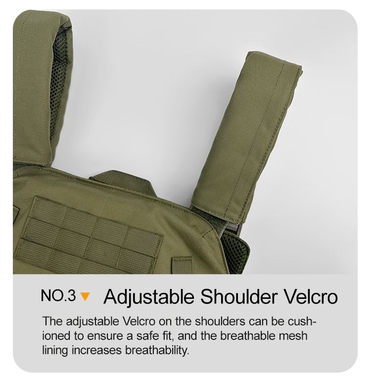 Close-up of the padded, adjustable shoulder strap on the JPC MOLLE Plate Carrier, designed for comfort and a custom fit.