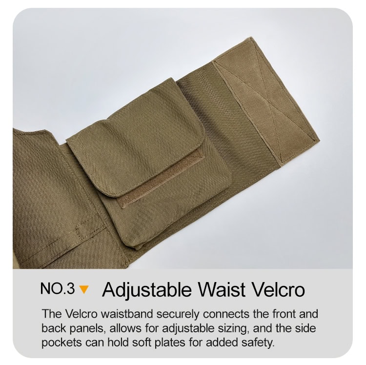 Close-up of the adjustable waist and side panel pockets of the First Responder Body Armor, which can hold medical supplies or side armor panels.