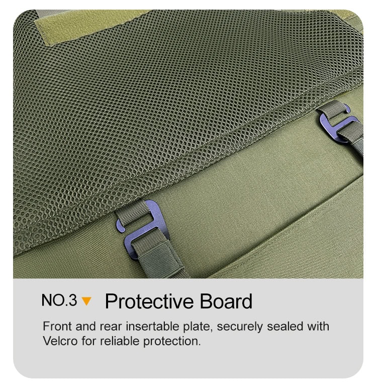 Detail of the internal pocket of the Full Protection Body Armor, showing the breathable mesh lining and secure closure for hard armor plates.
