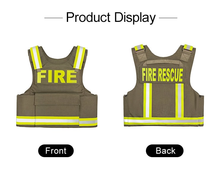 Front and back product display of the WHCSJ hi-vis First Responder Body Armor with FIRE and FIRE RESCUE panels.