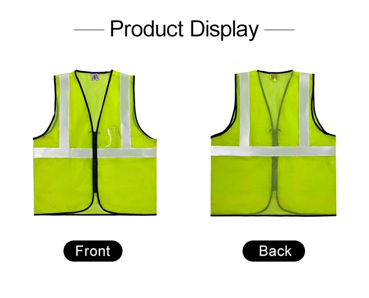 Front and back product display of the WHCSJ ANSI Class 2 hi-vis safety vest.