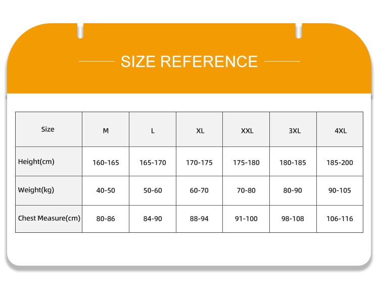 Size reference chart for the Aegis deep concealment body armor, with height, weight, and chest measurements for accurate B2B bulk procurement.