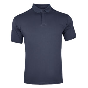 Front view of the WHCSJ CMAX Moisture-Wicking Tactical Polo in navy blue, a professional uniform shirt for law enforcement B2B contracts.