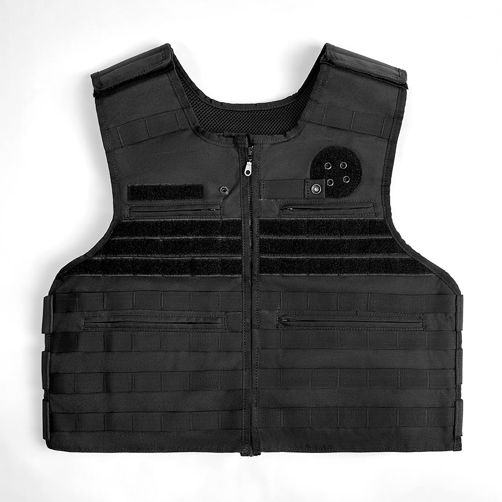 Front view of the WHCSJ Guardian MOLLE Plate Carrier, a modular tactical vest for law enforcement and security B2B contracts.