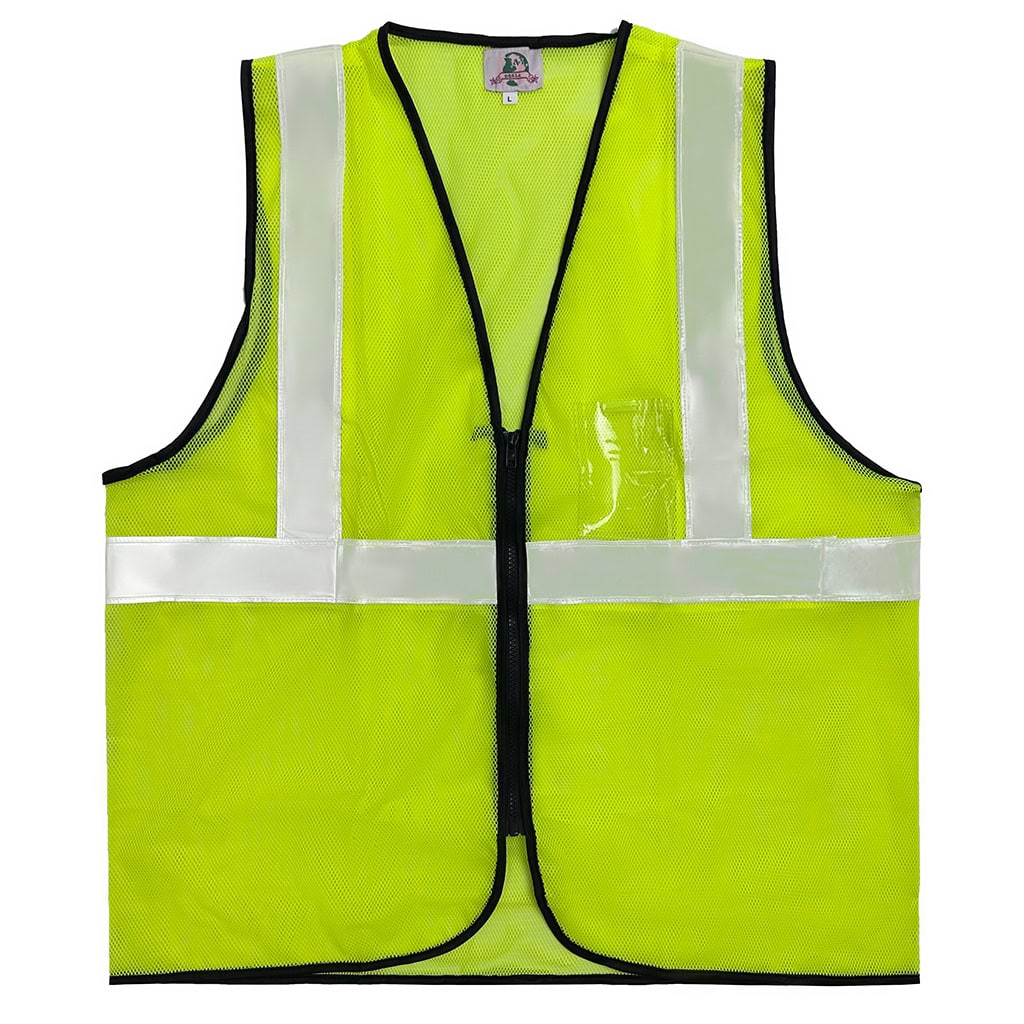 Front view of the WHCSJ ANSI Class 2 Safety Vest in fluorescent yellow, a compliant hi-vis vest for construction and road crew B2B contracts.