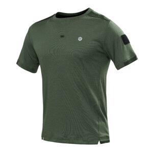 Front view of the WHCSJ Special Training Advanced Moisture Wicking T-Shirt in olive green, featuring unidirectional wicking technology for military B2B tenders.
