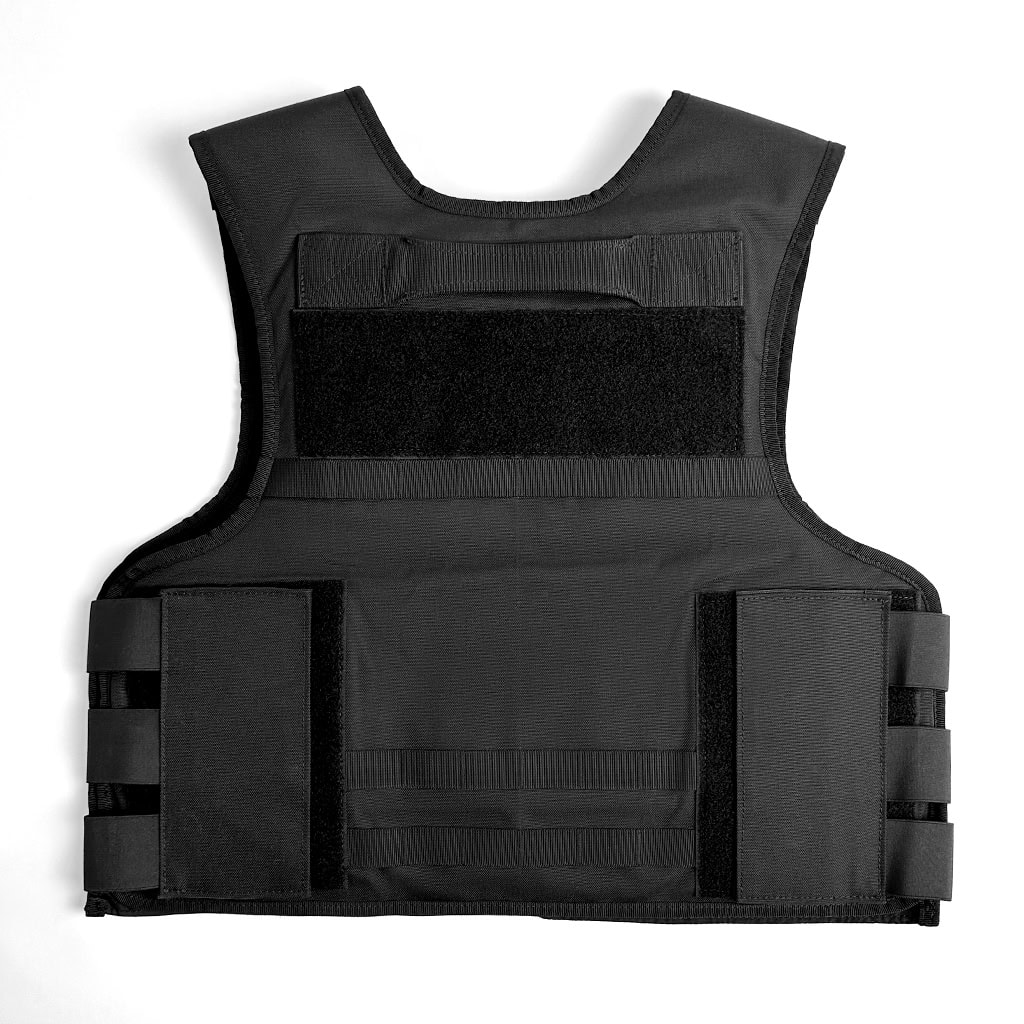 Rear view of the WHCSJ Guardian MOLLE Plate Carrier, showing the rescue drag handle and rear velcro panel for patches.