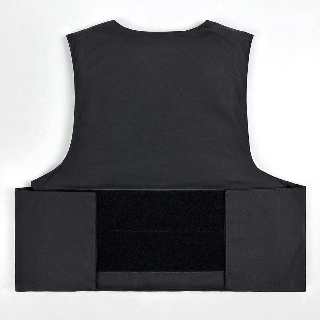Covert protective business vest rear view with adjustable back waistband