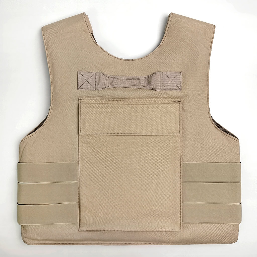 Rear view of the "Press" Overt Body Armor Vest, showing the large armor panel pocket and reinforced rescue drag handle.