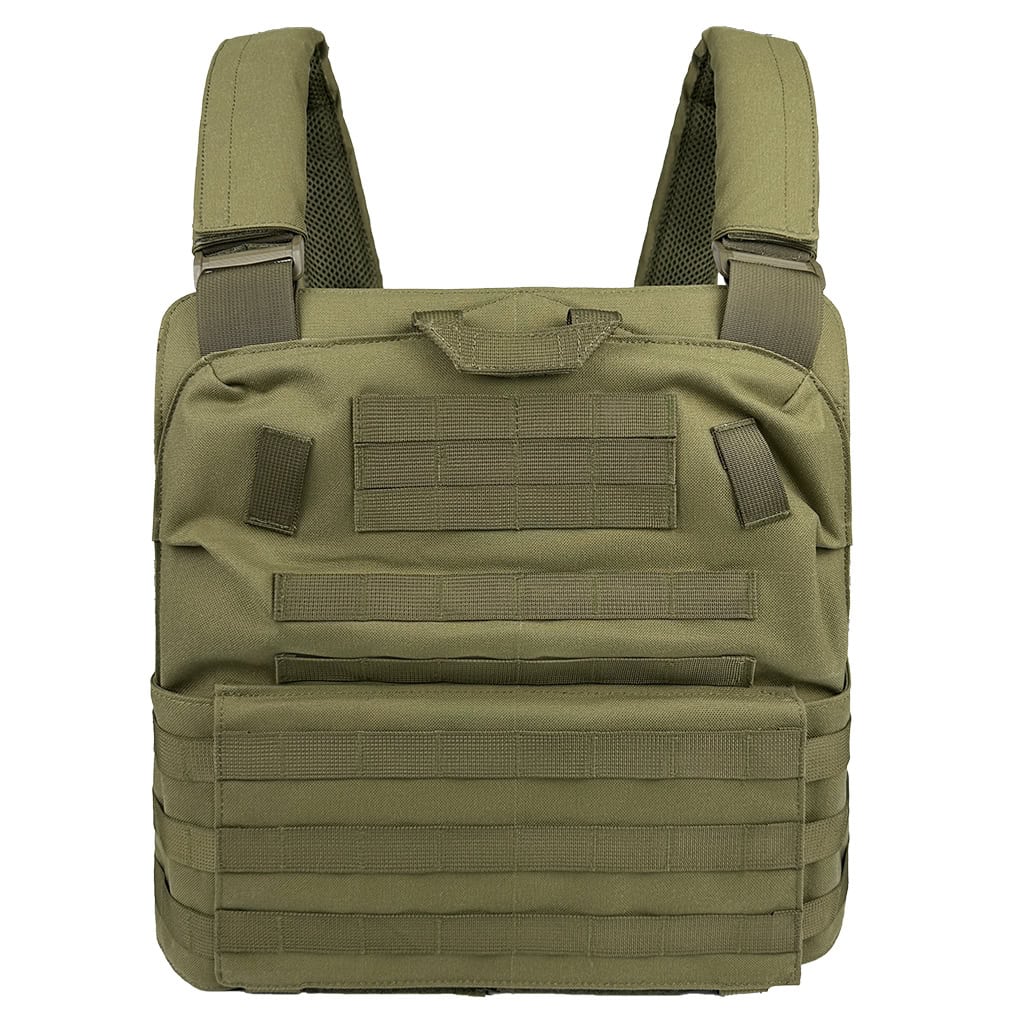 Rear view of the JPC MOLLE Plate Carrier, showing the MOLLE back panel, rescue drag handle, and adjustable shoulder straps.