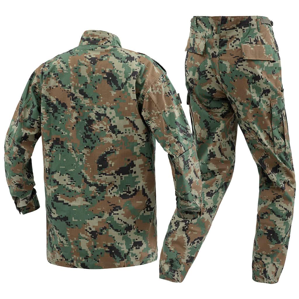 Rear view of the ACU Combat Uniform, showing the classic construction and reinforced seat of the trousers.