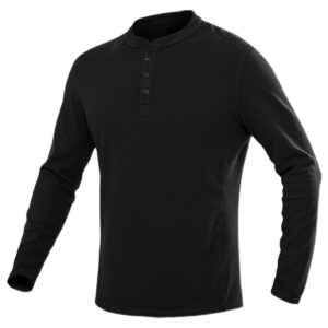 The Warhorse Performance Tactical Henley in black, a professional and comfortable base layer for plainclothes law enforcement and corporate security.