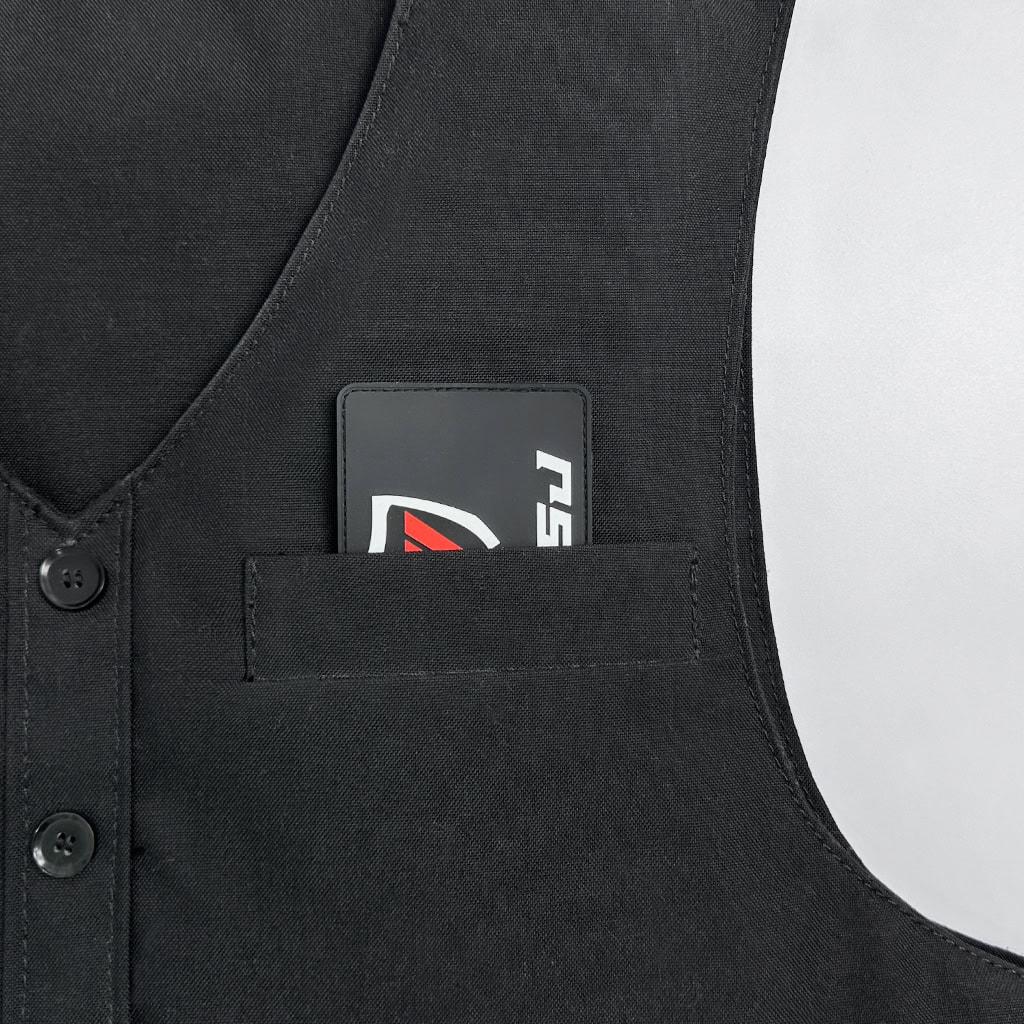 Covert protective business vest chest pocket detail for business-style appearance