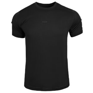 The WHCSJ CMAX Moisture-Wicking Tactical T-Shirt in black, a staple for any professional uniform system, available for bulk wholesale.