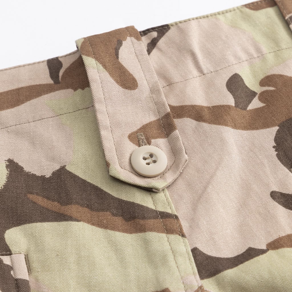 Close-up of the durable waistband and button fly on the Sentinel Heavy-Duty Combat Uniform trousers.