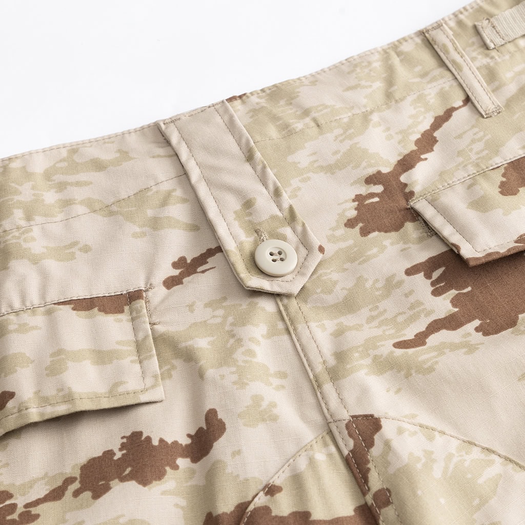 Close-up of the button-flapped bellowed pocket on the Classic Jungle Camo BDU jacket.