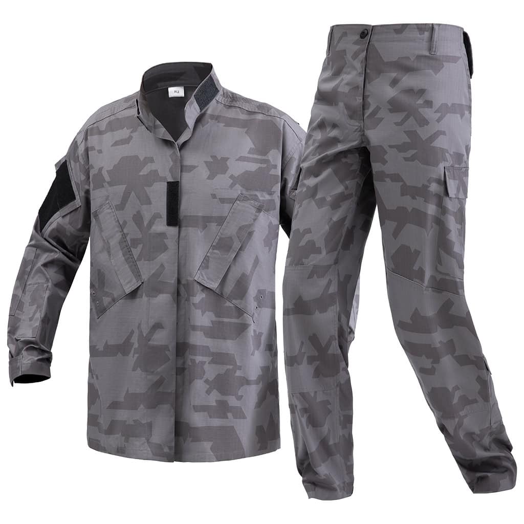 The WHCSJ Urban Camo ACU, a rip-stop combat uniform in a grey geometric pattern for law enforcement and security B2B contracts.
