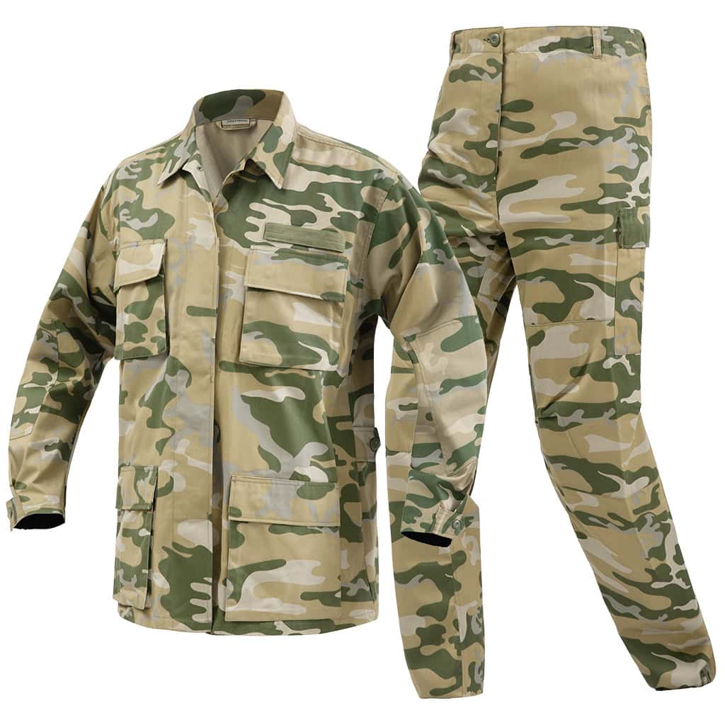 The WHCSJ "Savanna" Jungle Camo BDU, a classic rip-stop combat uniform for military and security forces in tropical environments.