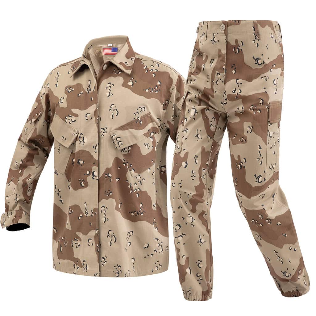 WHCSJ Desert Camo BDU combat uniform, a classic "Chocolate Chip" rip-stop suit for military and security B2B contracts.