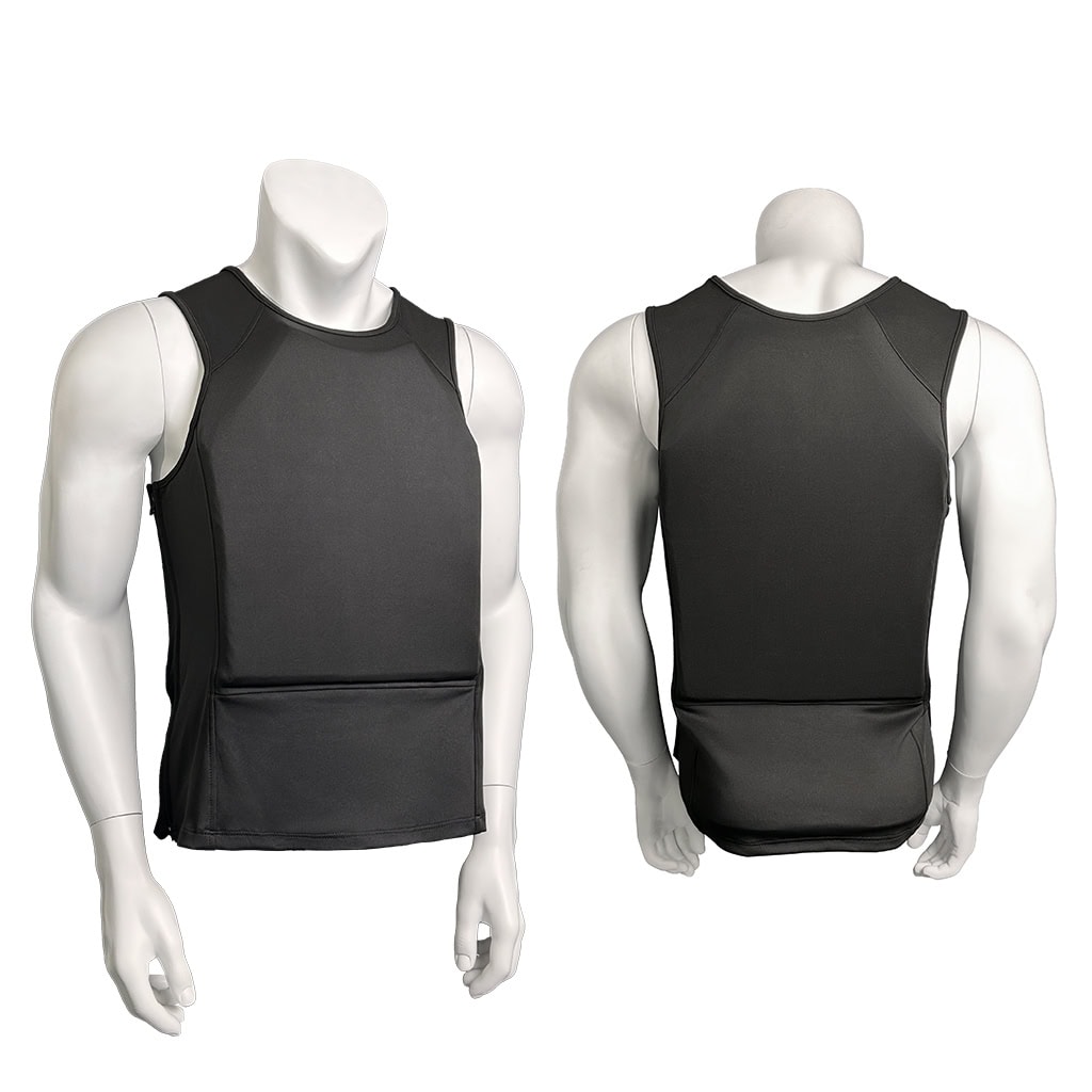 Front and back display of the Aegis deep concealment armored t-shirt in black.