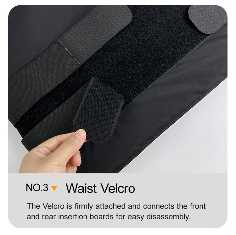Close-up of the wide waist Velcro straps of the concealable body armor, which provide a secure and comfortable four-point fit.