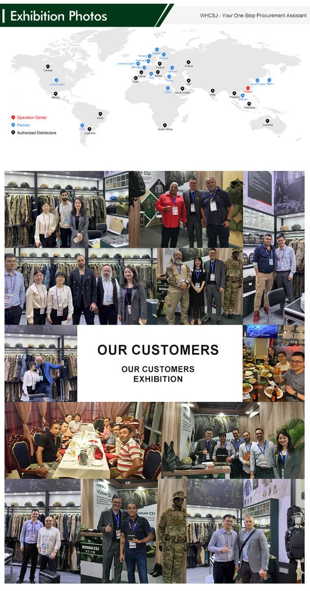 A collage of photos showing the WHCSJ team with our international B2B customers at major defense and security exhibitions around the world.