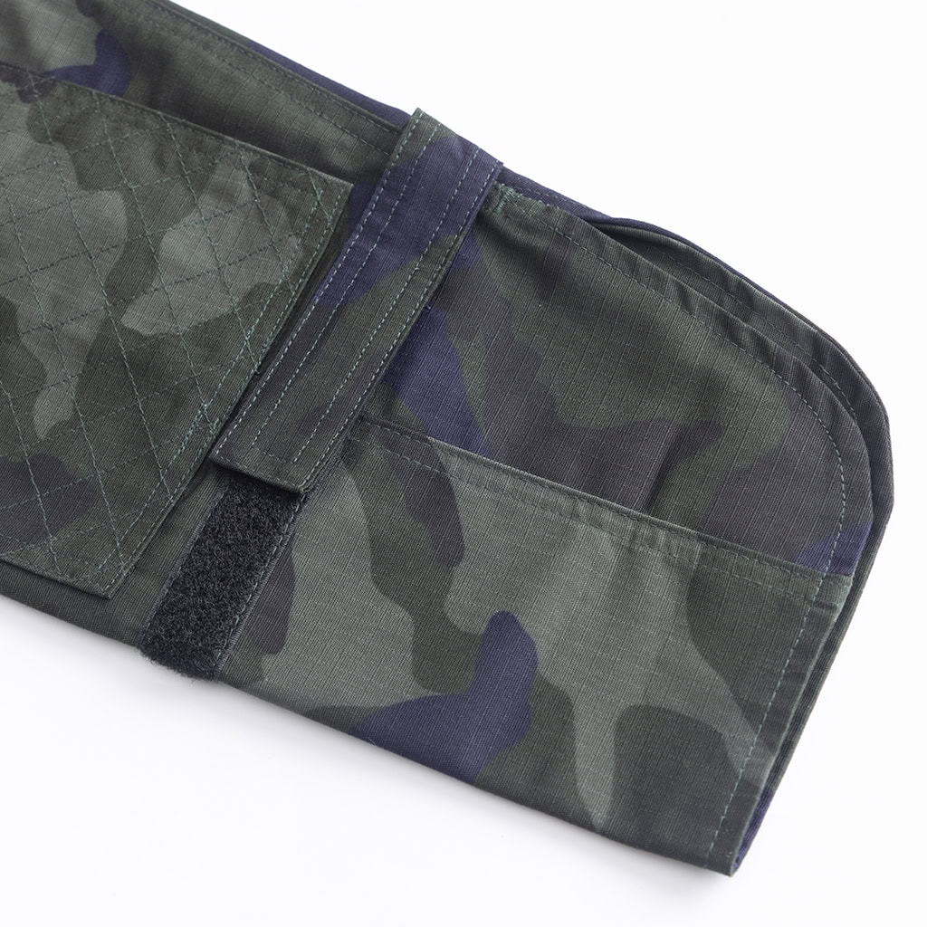 Detail of the adjustable velcro cuff on the sleeve of the custom Malaysian camo security uniform jacket.