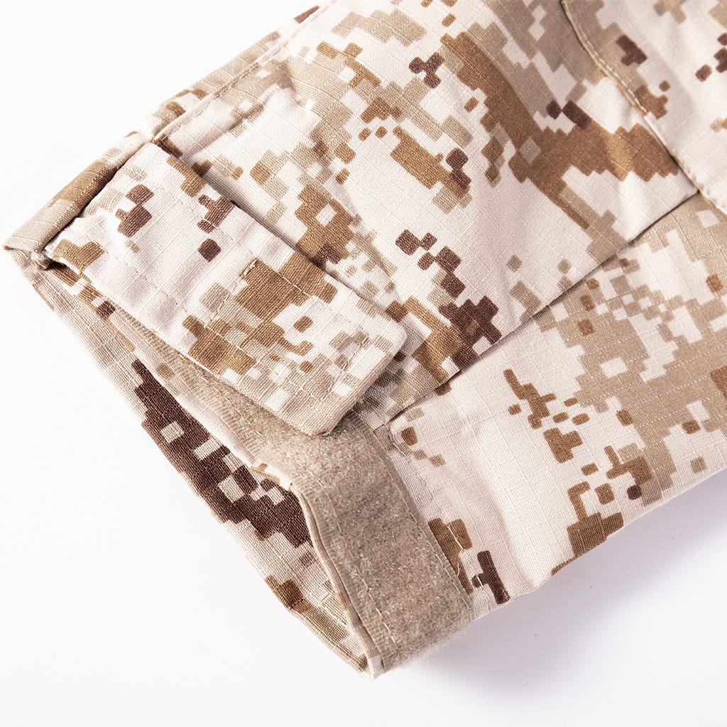 Detail of the adjustable velcro cuff on the sleeve of the custom digital desert long sleeve combat shirt.
