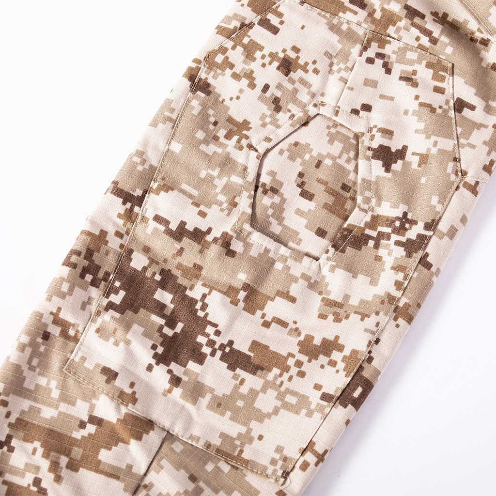Close-up of the velcro arm pocket on the sleeve of the custom digital desert long sleeve combat shirt.
