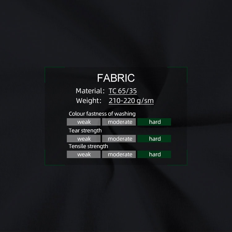 Chart of the durable fabric used for the custom black CP G2 combat uniform, showing hard ratings for strength and color fastness.