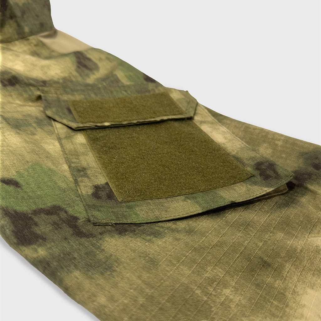 Close-up of the velcro arm pocket on the sleeve of the custom ATACS G2 combat shirt.