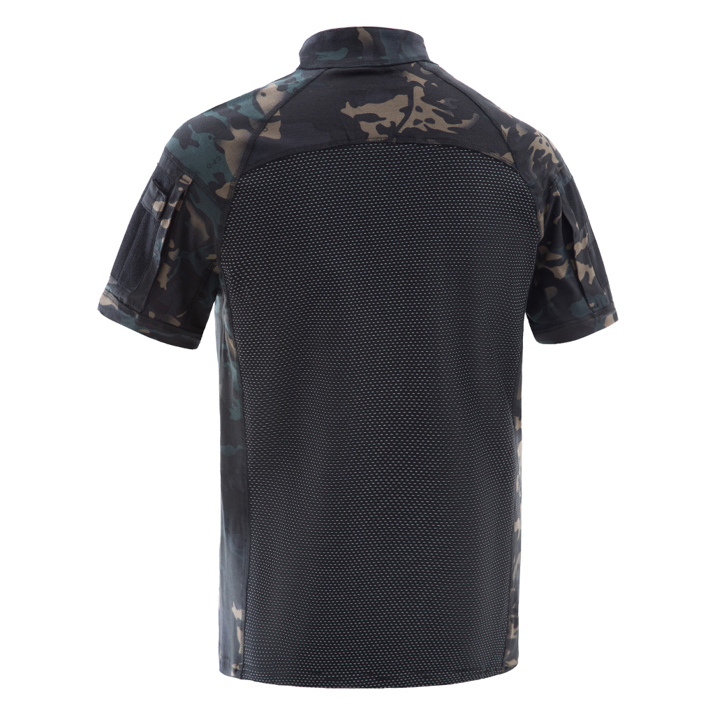 Back view of the custom black CP G4 short sleeve combat shirt, showing the full breathable mesh panel for superior ventilation.