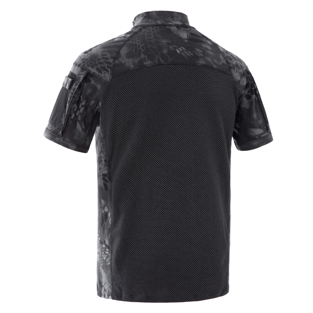 Back view of the custom black python G4 combat shirt, showing the full breathable mesh panel for maximum ventilation.