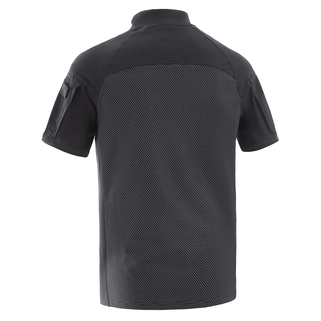 Back view of the custom black G4 short sleeve combat shirt, showing the full breathable mesh panel for ventilation.