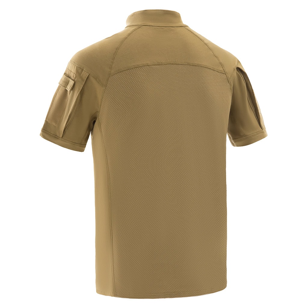 Back view of the custom tan G4 short sleeve combat shirt, showing the full breathable mesh panel for superior ventilation.