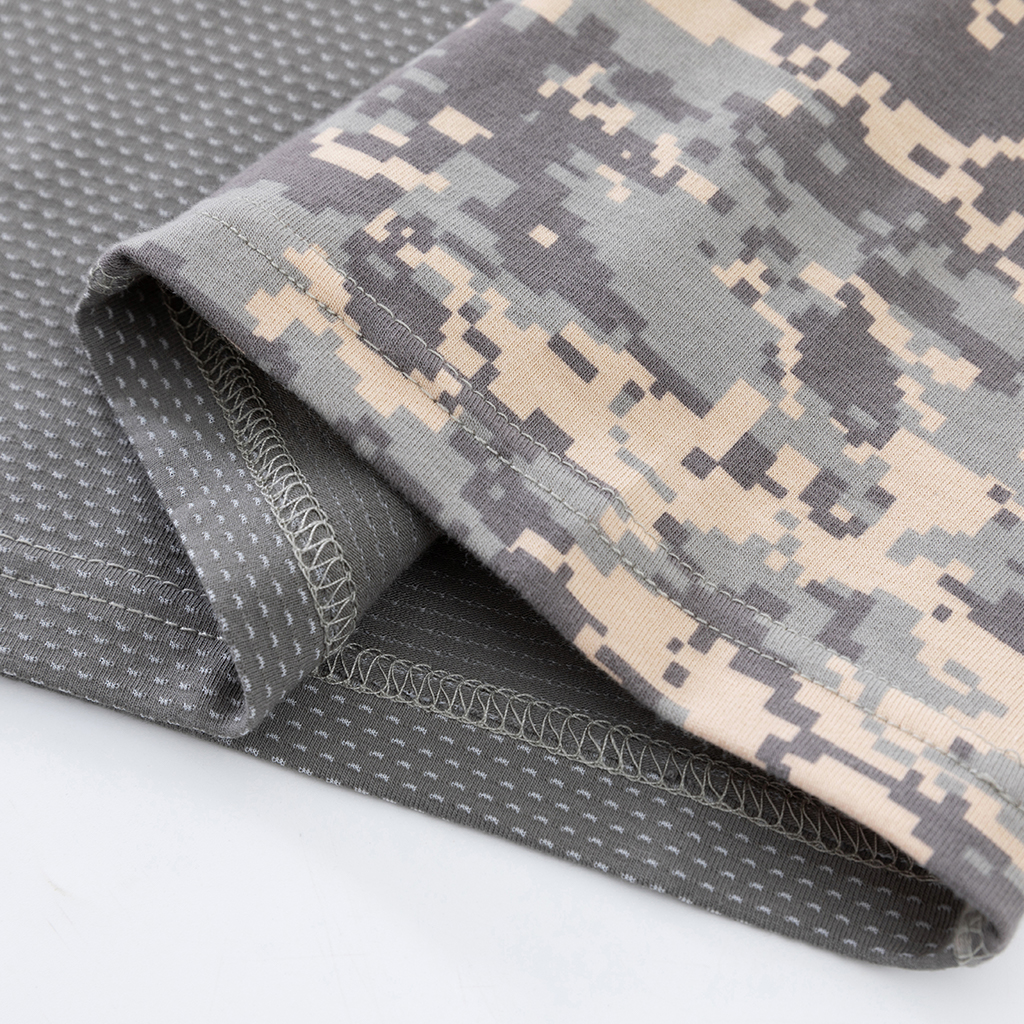 Close-up of the integrated anti-slip elbow pad on the sleeve of the custom ACU G4 long sleeve combat shirt.