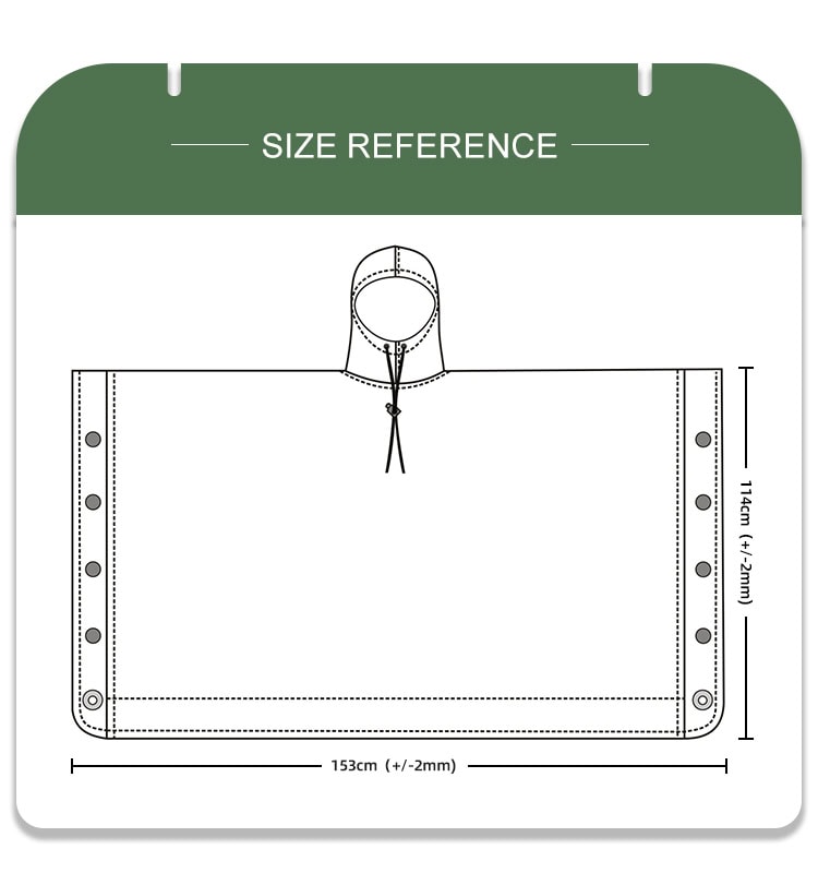 Full size reference chart with dimensions for the custom Nepal camo military rain poncho.